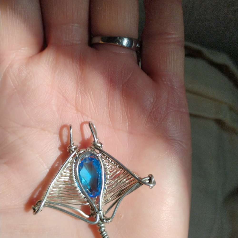 Silver Tone  and 💙 Topaz Wire Wrapped Pendant
